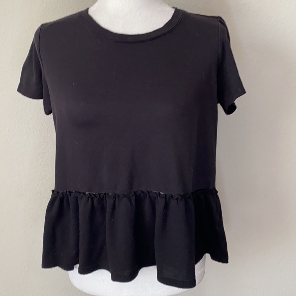 Tresics Black Ruffled Peplum Top Large